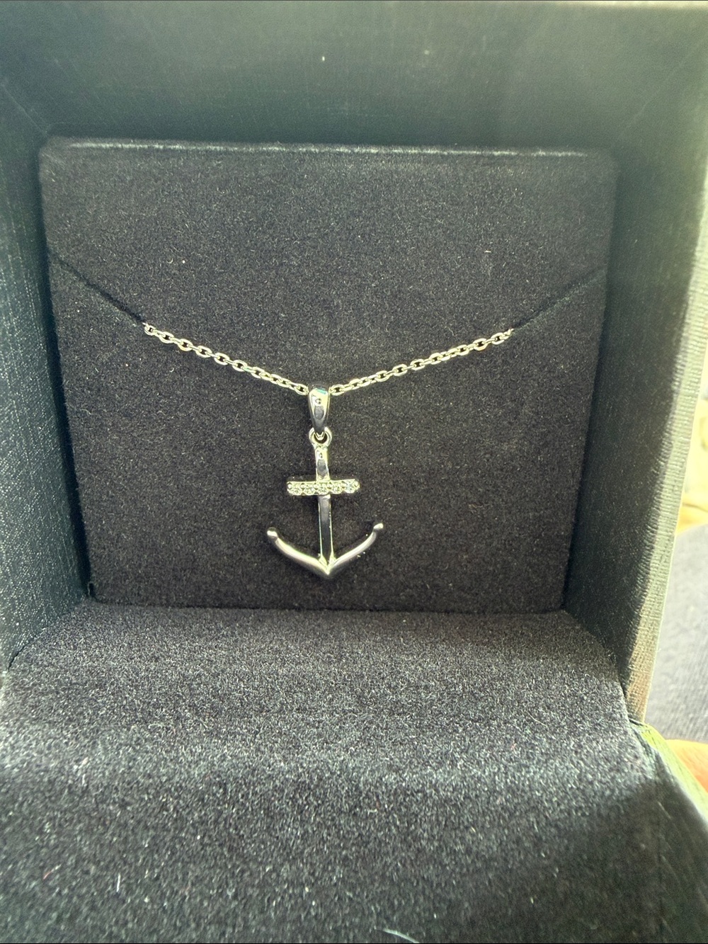 Kay Jewelers Silver Anchor Pendant Necklace with Crystal Accent